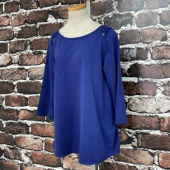 Soft Surroundings Top Women's Small Blue Long Sleeve Buttons Lace - Picture 6 of 17